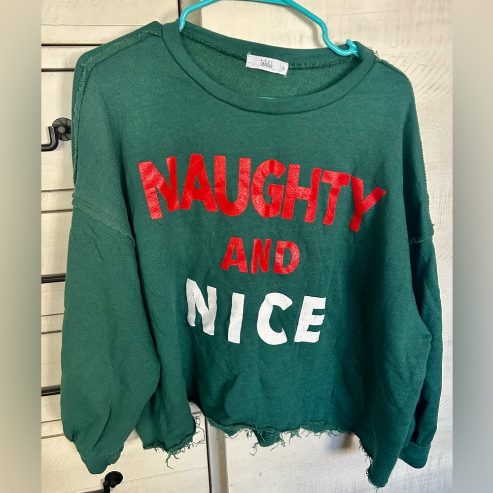 Women’s "Naughty and Nice" Green Graphic Sweatshirt